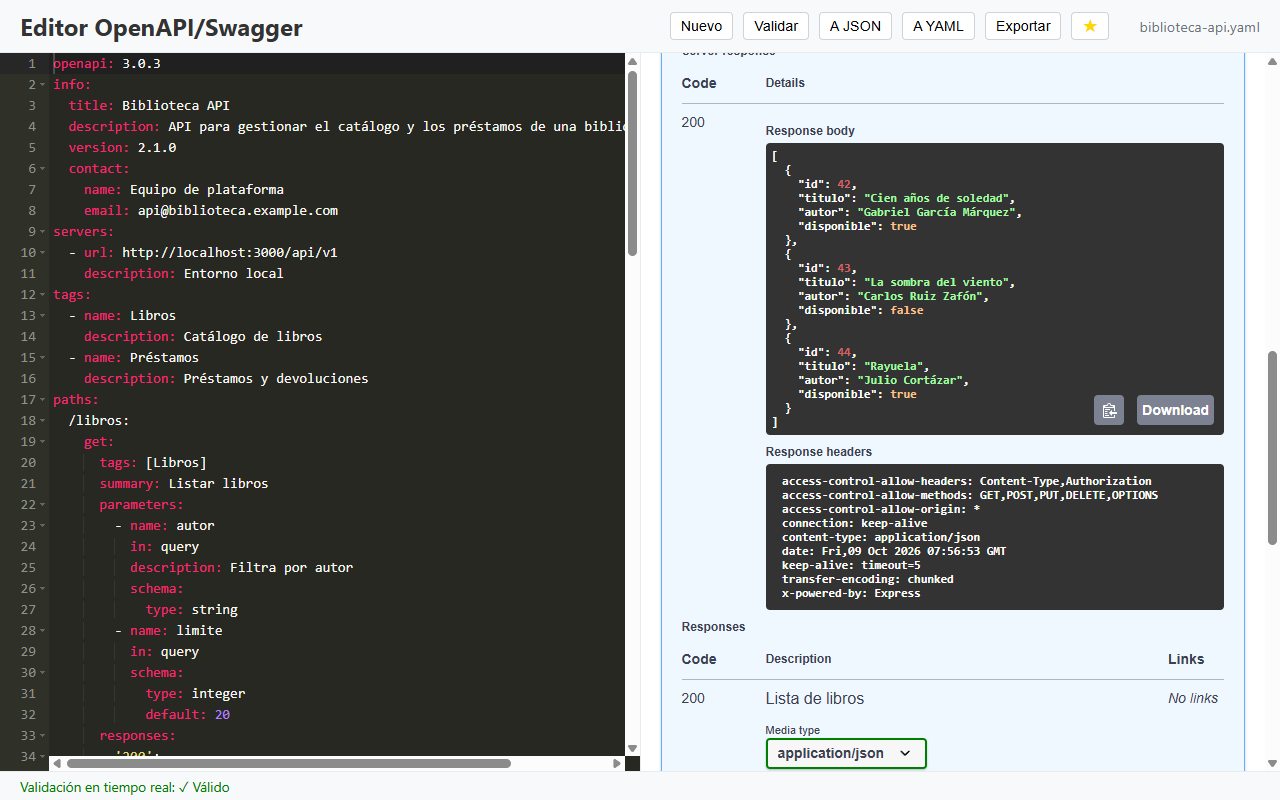 Respuesta 200 de un endpoint probado con Try it out